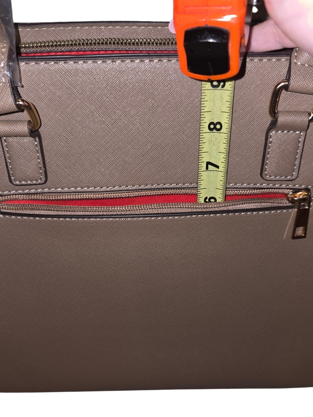 Marilyn Monroe Beige Satchel with Black and Red Center Stripe - Picture 6 of 13